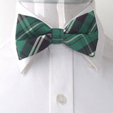 Men's Green Thin Nova Plaid Silk Pre-Tied Bow Tie - Amedeo Exclusive